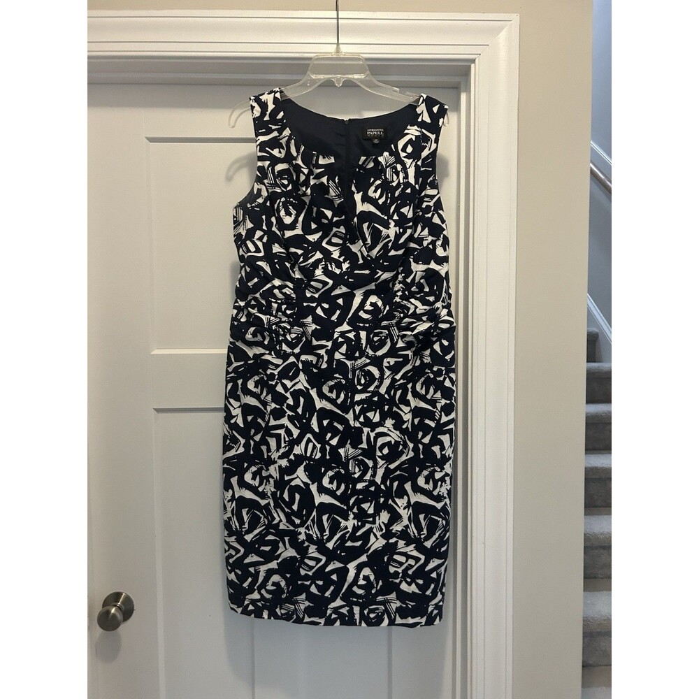 Adrianna Papell Navy Blue & White Midi Shift Dress Size 14W Coastal Classic Plus